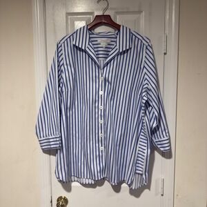 Foxcroft Blue White‎ Non-Iron Stretch Shaped Button Down Shirt 20W